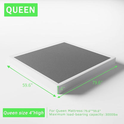 FMDMR 4 Inch Queen Box Spring, Low Profile Box Spring Queen Only, Heavy Duty Mattress Foundation Metal Bed Base with Fabric Cover, Easy Assembly, Non-Slip, Noise Free