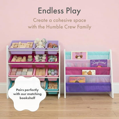 Humble Crew Toy Storage Organizer with 12 Removable Storage Bins for Kids Playroom, 4-Tier Toddler Toy Organization, White/Pink/Purple/Turquoise