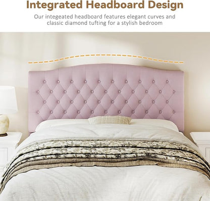 Queen Headboard Only, Upholstered Headboard for Adjustable Bed Velvet Tufted Queen/Full Size Wall Mounted Head Board with Solid Wood Legs Head Board, Pink
