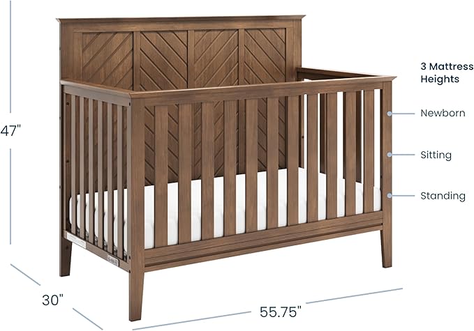 Child Craft Atwood 4-in-1 Convertible Baby Crib, Wooden Nursery Furniture Converts to Daybed, Toddler Bed and Full-Size Bed, 3 Mattress Height Adjustments, Non-Toxic Baby Safe Finish, Cocoa Bean Brown