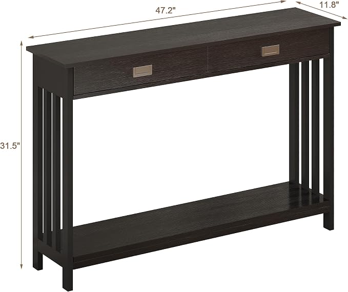 ChooChoo 47" Black Entryway Table with Drawer, Narrow Console Table with Storage Shelf, Sofa Table for Living Room, Entryway, and Hallway