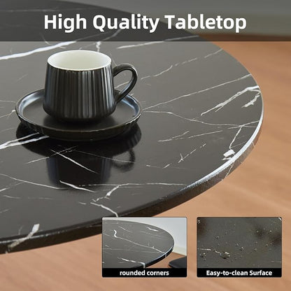Round Dining Table, 24" Circle Tulip Table with Thickened Tabletop & Metal Pedestal, Mid Century Modern Bistro Table for Kitchen, Small Places, Living Room, Cafe (Faux Marble Black)