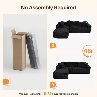 Claiks 94" Boneless Couch, Cloud Couch Sectional, L-Shape Corduroy Modular Sectional Sofa Deep Seat, Upholstered Couches for Living Room, No Assembly Required, Black