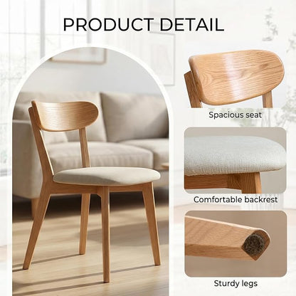 100% Solid Wood Dining Chairs,Mid Century Modern Dining Chairs with Rounded Backrest,Kitchen,Dining Room Chairs Set of 1/2/4 (4, Original Color White Upholstery)