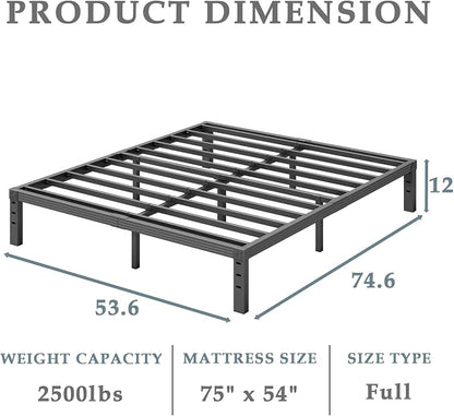 FSCHOS 12 Inch Metal Platform Full-Size Bed Frame, No Box Spring Needed, Heavy Duty Easy Assembly, Noise Free, Black