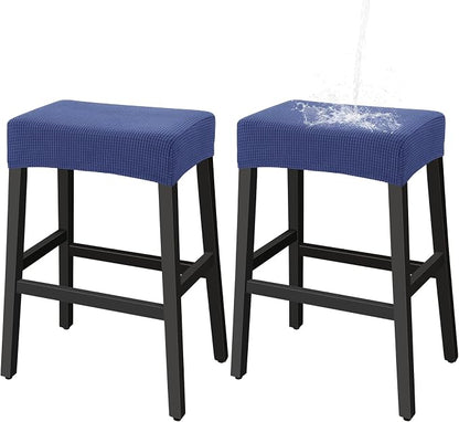 YISUN Stool Covers Rectangle - 2 Pack Stretch Waterproof Saddle Seat Cover Counter Bar Stools Bar Chairs Covers Kitchen Island Chairs Cushion Protector (2, Navy Blue)