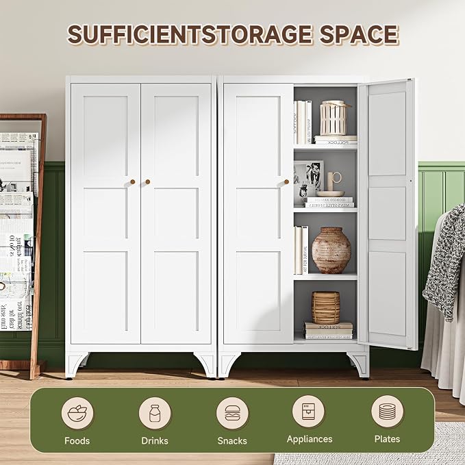 Letaya 47.3" H Metal Storage Cabinet with 2 Doors and 3 Shelves,Freestanding Bathroom Floor Cabinets,Kitchen Pantry Cabinets,Utility Pantry Organizers for Cupboard/Dining/Home Office/Garage,White