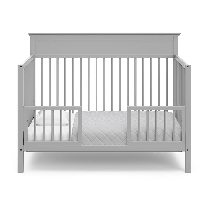 Storkcraft Carmel 5-in-1 Convertible Crib - GREENGUARD Gold Certified, Converts to Toddler Bed & Full-Size Bed, Fits Standard Full-Size Crib Mattress, 4 Adjustable Mattress Heights (Pebble Gray)