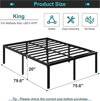 Maenizi 20 Inch King Bed Frame No Box Spring Needed, Heavy Duty King Platform Bed Frame Support Up to 3000 lbs, Easy Assembly, Noise Free, Black