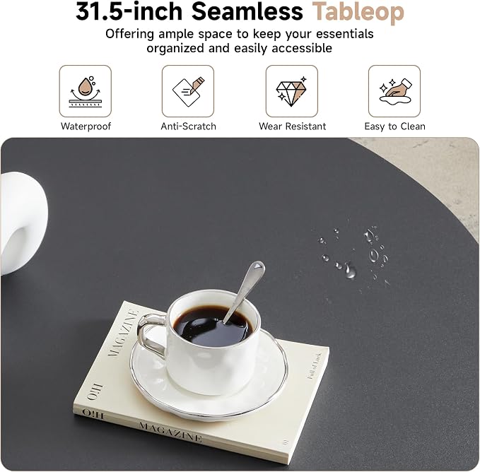31.5" Round Coffee Table, Modern Fluted Accent Center Table with Metal Frame, Wooden Circle Coffee Tables for Living Room Small Space or Office (Black)