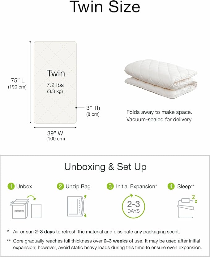 FULI Premium Japanese Futon Bed, Foldable Floor Bed, Wavy Foam Core Portable Sleeping Pad Shikibuton, Made in Japan (Twin)