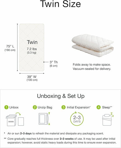 FULI Premium Japanese Futon Bed, Foldable Floor Bed, Wavy Foam Core Portable Sleeping Pad Shikibuton, Made in Japan (Twin)