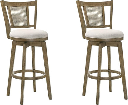 Armen Living Isla 30 in. Putty Brown Bar Height Rubberwood Swivel Barstool with Cream Fabric Seat - Set of 2