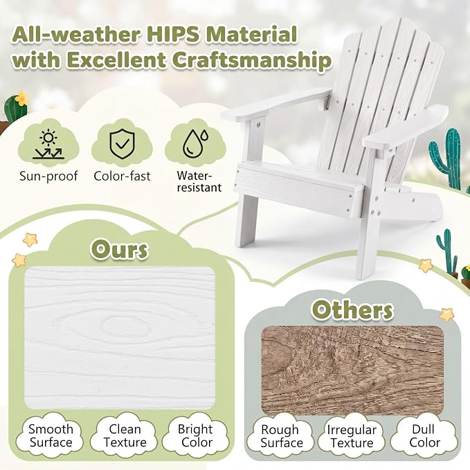 Giantex Kids Adirondack Chair, All-Weather HIPS Children's Outdoor Chair with Tilted High Backrest, Toddler Beach Chair for Garden Patio Backyard, Kids Lawn Chairs for Age 3-7 (1,White)