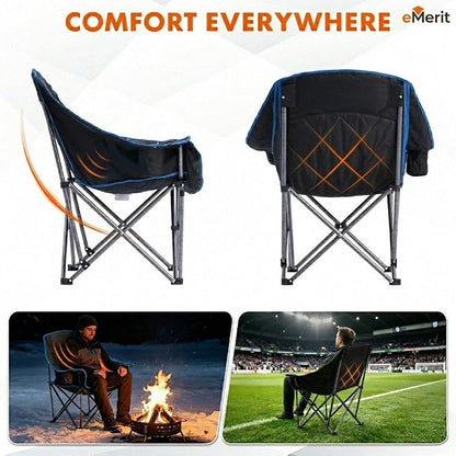 EMERIT Oversized Padded Camping Chairs, Heavy Duty 450 LBS Capacity Outdoor Folding Quad Chair with Cup Holder, Portable for Camping, Tailgating, Sports, Backyard & Patio, Black