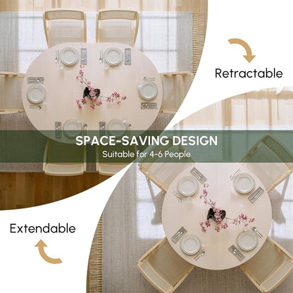 homary Extendable Dining Table for 6,Round to Oval 39"-55", Solid Wood Kitchen Table, Space-Saving Design for Small Spaces & Family Gatherings