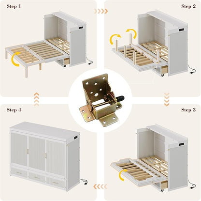 Bellemave Queen Size Murphy Bed with Charging Station and Storage, Farmhouse Murphy bedframe with Foldable Panel, Noisy Free, for Guest Bedroom, Living Room, White