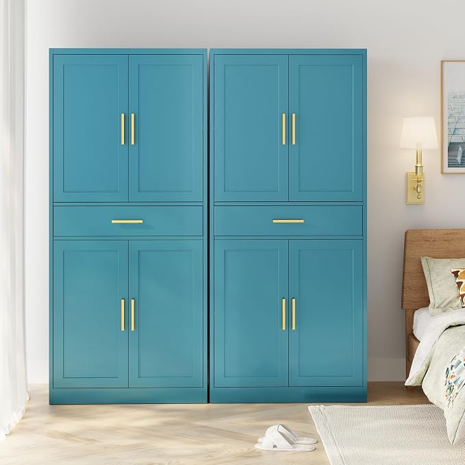 Metal Kitchen Pantry Cabinet, 71"Tall Cabinet with 1 Drawer, Doors and 2 Adjustable Shelves, Pantry Cabinets for Kitchen Storage, Metal Storage Cabinet for Kitchen, Dining Room, Living Room- Blue