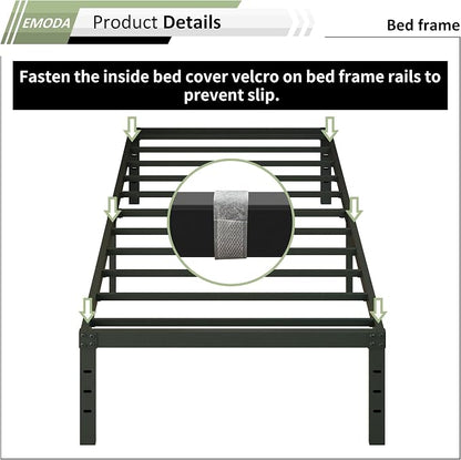 EMODA 14 Inch Twin XL Bed Frames with Cover, Heavy Duty XL Twin Metal Platform Bed Frame No Box Spring Needed, Noise Free, Easy Assembly