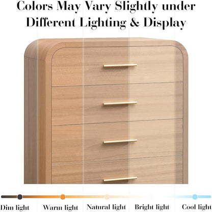 Curved 5 Drawer Dresser for Bedroom, 31'' Wide Chest of Drawers, Modern Storage Cabinet for Hallway & Living Room TV Stand, FSC Certified 1.18" Thick Board, 100 lbs Top Weight, Oak