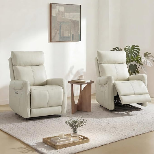 KISLOT Leather Recliner Chair Set of 2, Wall Hugger RV Recliners with USB Charging Ports Electric Power Reclining Sofa for Living Room Home Theater Seating Bedroom