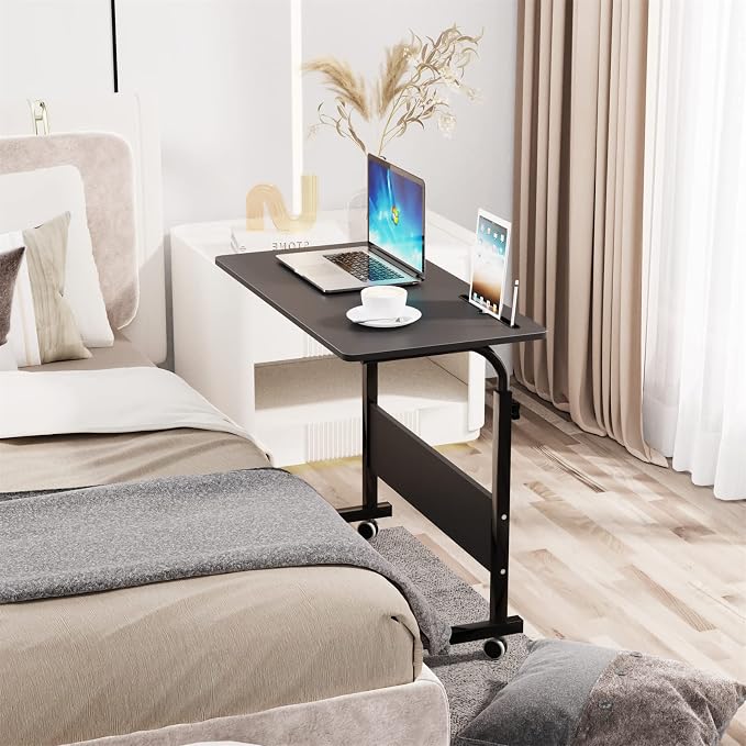 SDHYL Side Table Living Room, 31.5 inches Laptop Desk, Adjustable Work Stand Mobile Side Desk, Portable Workstation Student Desk Small Snack Table, Black