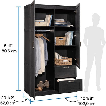 Sauder Miscellaneous Storage Armoire with Drawers, Raven Oak Finish