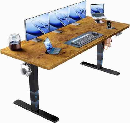 HUANUO 71x30 Inch 3-Stage Legs Electric Standing Desk,Large Height Adjustable Office Desk with Brushless Motor,Stand Up Desk with 4 Memory Presets & 2 Hooks,Computer Desk for Home Office,Vintage Brown