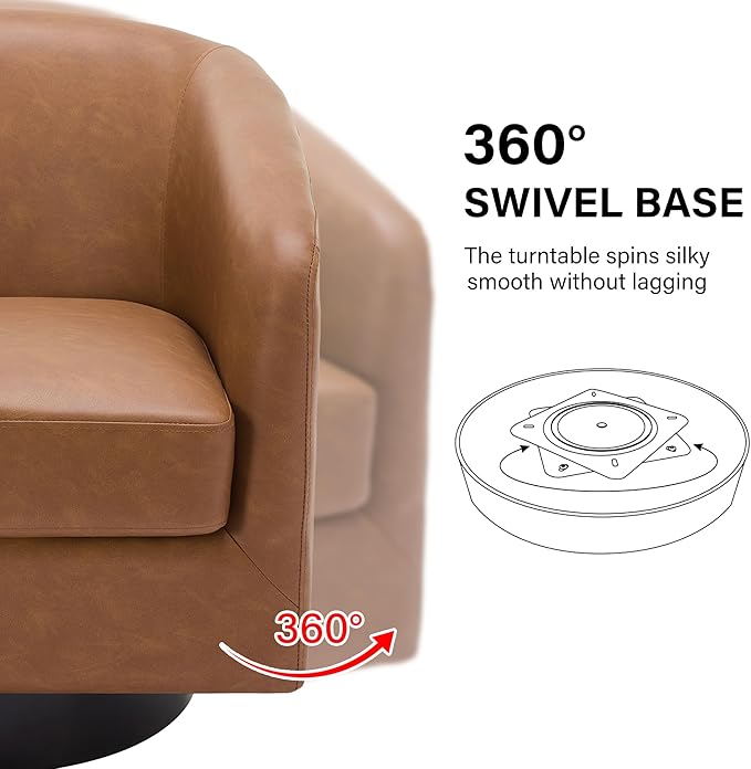 Swivel Barrel Accent Chair, Modern Round Chenille Fabric Arm Chair for Living Room, Bedroom, Comfy Club Reading Chairs for Adults