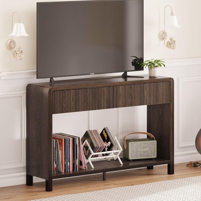 FATORRI Console Sofa Table with 2 Drawers, 47.2 inch Wood Couch Table Behind Sofa, Farmhouse Entryway Tables for Hallway Storage, Dark Walnut