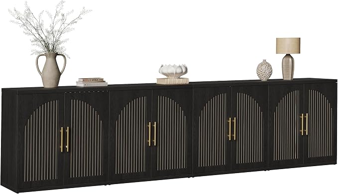 MapleGrace 63" Fluted Buffet Cabinet with Storage, Modern Symmetrical Arched Sideboard Credenza with Adjustable Shelf, Elegant Wood Console Table for Dining Room, Kitchen, Living Room(Black)
