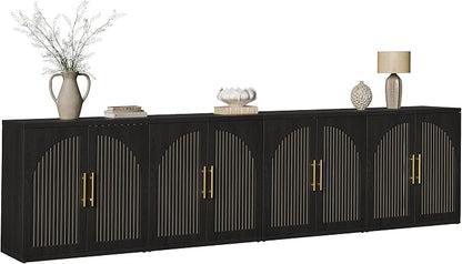 MapleGrace 63" Fluted Buffet Cabinet with Storage, Modern Symmetrical Arched Sideboard Credenza with Adjustable Shelf, Elegant Wood Console Table for Dining Room, Kitchen, Living Room(Black)