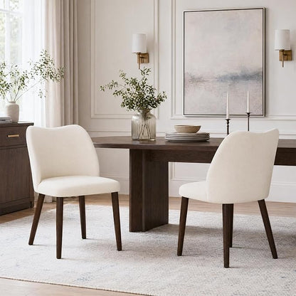 COLAMY Dining Chairs Set of 2, Upholstered Fabric Kitchen Chairs with Curved Back, Padded Seat and Solid Wood Legs, Modern Dining Chair for Kitchen Dining Room, Beige