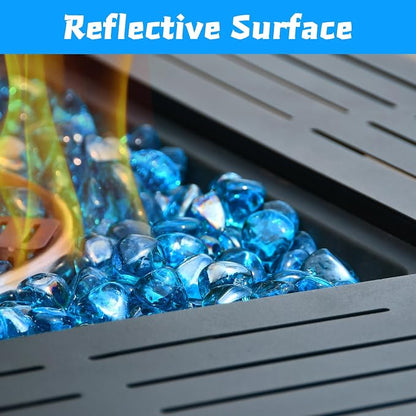 Caribbean Blue Firepit Glass Rocks 20 Pounds, 1 Inch Diamond Fire Stones for Propane Fire Pit, Fireplace and Outdoor Decorative, High Luster Glass Beads