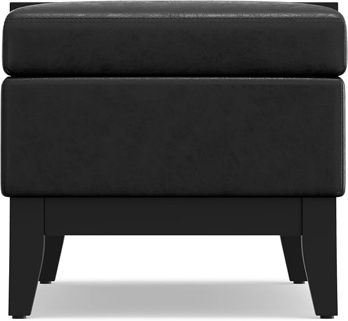 SIMPLIHOME Oregon Storage Ottoman Bench with Tray - 42 inch Wide Upholstered Vegan Leather Rectangle Ottoman Bench in Distressed Black, Transitional Tufted Ottoman for Living Room with Lift-Up Lid