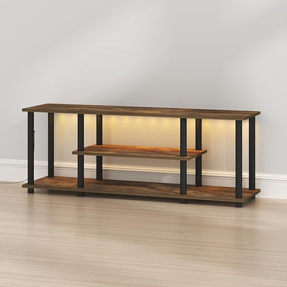 Furinno Turn-N-Tube TV Stand with LED Lights, 3-Tier No Tools 3D Entertainment Center, TV Console for TV up to 50 Inch, for Living Room, Bedroom, Amber Pine
