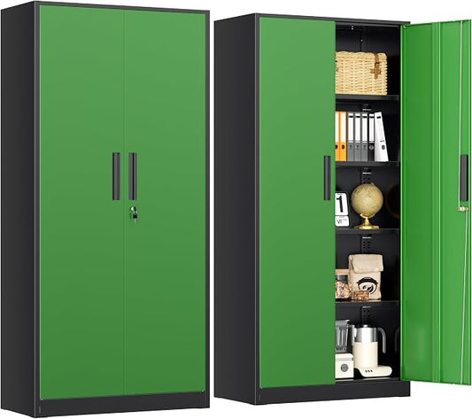 INTERGREAT Metal Lockable Storage Cabinet, 72” Storage Cabinet with 2 Doors and 4 Adjustable Shelves for Office, Home, Garage, Pantry (Black Green)