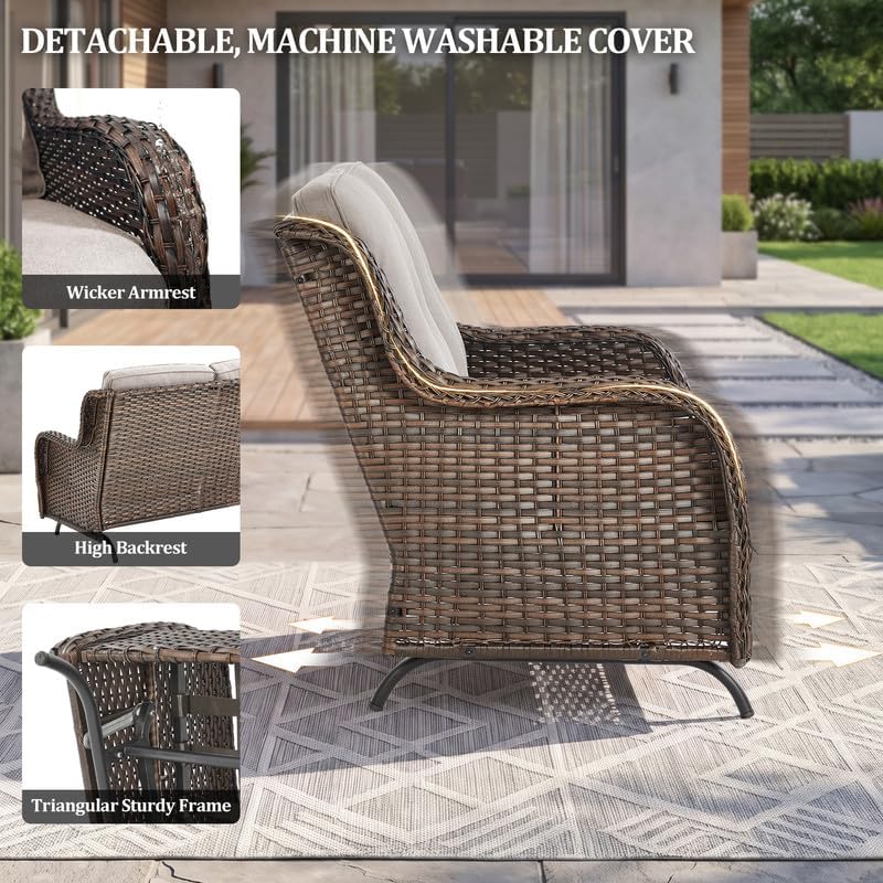 Outdoor Wicker Glider Loveseat, Porch Glider 2 Seater Couch, Brown/Beige