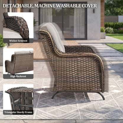 Outdoor Wicker Glider Loveseat, Porch Glider 2 Seater Couch, Brown/Beige