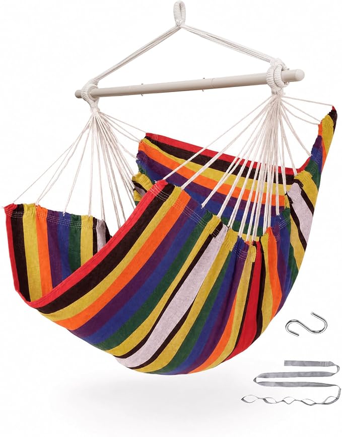 ADVOKAIR Hammock Chair Swing, Heavy-Duty Hanging Rope Swing Seat Supports 500 Lbs, Ideal for Outdoor Patio, Backyard, Porch, Deck & Indoor Bedroom Use