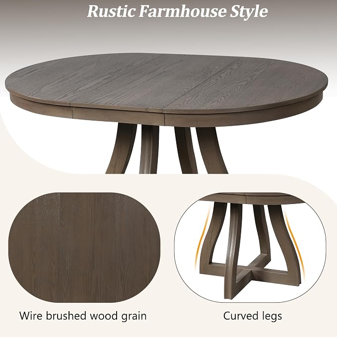 LUMISOL 42"-58" Extendable Round Dining Table for 4-6, Farmhouse Kitchen Table with 16” Middle Leaf and Curved Table Legs for Kitchen, Dining Room, Apartment, Espresso