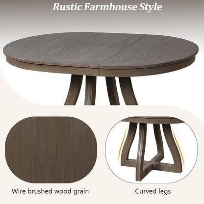 LUMISOL 42"-58" Extendable Round Dining Table for 4-6, Farmhouse Kitchen Table with 16” Middle Leaf and Curved Table Legs for Kitchen, Dining Room, Apartment, Espresso
