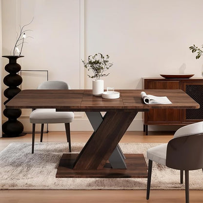Extendable Dining Table for 4-8 People,55.12''-70.87''Modern Space-Saving Wood Kitchen Table,Rectangle Folding Conference Meeting Table for Living Meeting Room Kitchen,Walnut