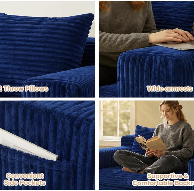Boneless Loveseat Sofa Bed, Tri-Folding Convertible Futon Sleeper with Handle & Side Pockets, 54'' Boneless Couch with Hook and Loop No Assembly for Small Space,Living Room & Bedroom