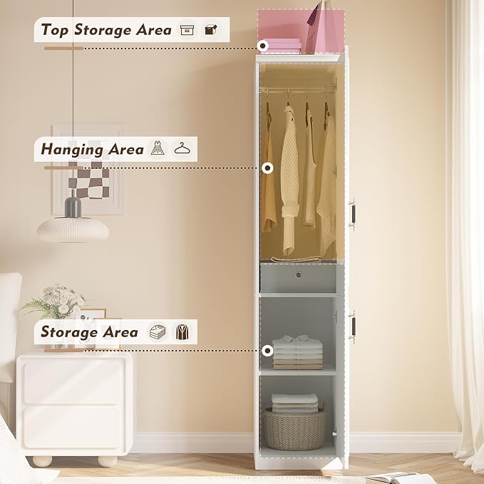 MEISSALIVVE Armoire Wardrobe Closet with 2 Door & Shelves, 74.8" Large Wardrobe Cabinet with Hanging Rod, Freestanding Modern Bedroom Armoire Storage Cabinet, White