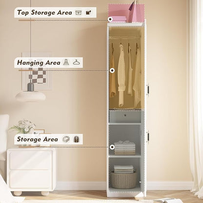 MEISSALIVVE Armoire Wardrobe Closet with 2 Door & Shelves, 74.8" Large Wardrobe Cabinet with Hanging Rod, Freestanding Modern Bedroom Armoire Storage Cabinet, White