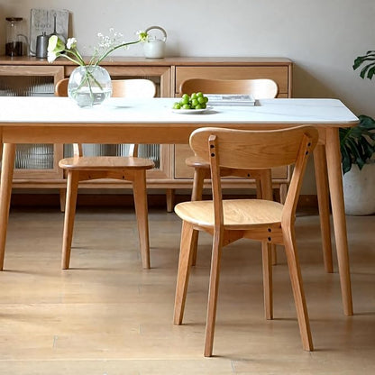 Solid Oak Wood Dining Chairs Set of 6 | Heavy Duty 400 lbs Commercial Grade | Natural Finish | Mid Century Modern Curved Back Wooden Chairs for Home Kitchen Restaurant | Easy Assembly