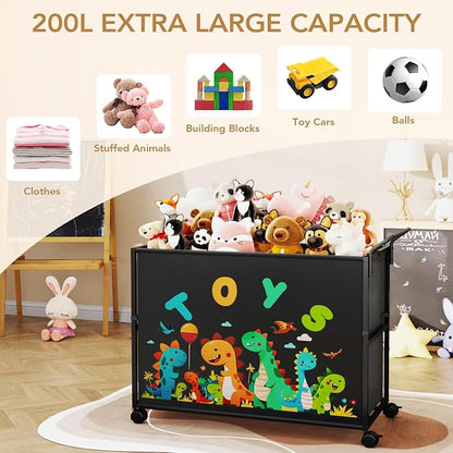 BBLIKE Toy Box for Kids - 200L Extra Large Toy Chest Storage with Wheels for Boys and Girls, Toy Organizer Bin for Stuffed Animals, Toy Basket for Bedroom, Nursery, Living Room, Playroom, Black