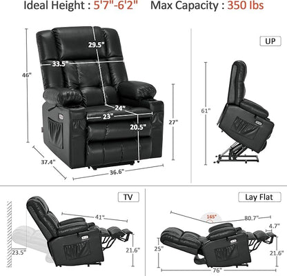 MCombo Large Dual Motor Power Lift Recliner Chair for Elderly, Zero Gravity Lift Chair with Heat and Massage, Infinite Position Lay Flat Recliner, USB Ports, Faux Leather 7896 (Black, Large)