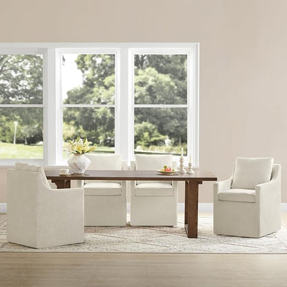 KISLOT Upholstered Dining Chairs Set of 1, Washable Cover Modren Deskchair with 4 Casters & Hidden Storage for Dining Room, Living Room, Home Office, Beige, 1 Box